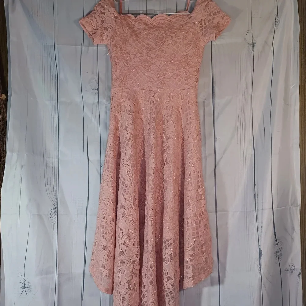 City Studio off the shoulder pink sparkle dress. - Picture 8 of 13